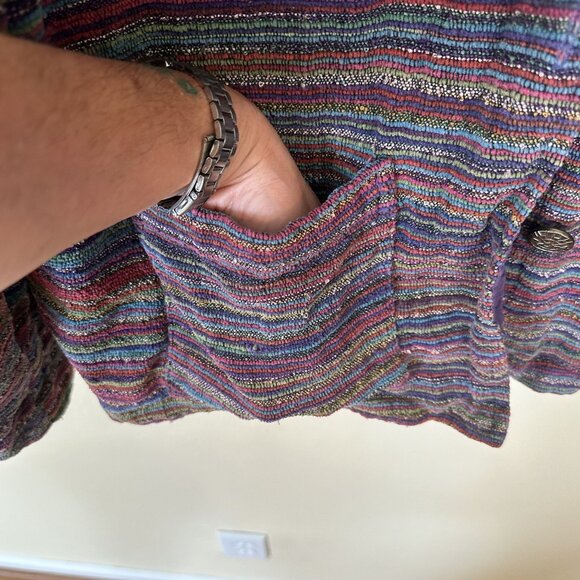 Anu By Natural Multicolor Striped Womens Cotton Jacket Large Purple Pockets - Picture 3 of 8